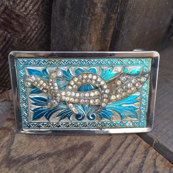 One-of-a-Kind Vintage Cowgirl Cowboy Bling Belt Buckle - Picture 2 of 12